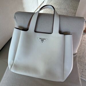 Prada Off-White Pebbled Leather Tote